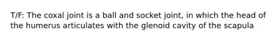 T/F: The coxal joint is a ball and socket joint, in which the head of the humerus articulates with the glenoid cavity of the scapula