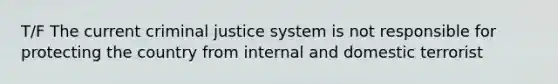 T/F The current criminal justice system is not responsible for protecting the country from internal and domestic terrorist