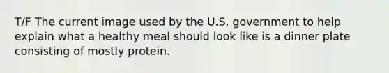 T/F The current image used by the U.S. government to help explain what a healthy meal should look like is a dinner plate consisting of mostly protein.