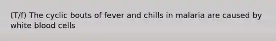 (T/f) The cyclic bouts of fever and chills in malaria are caused by white blood cells