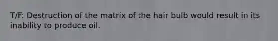 T/F: Destruction of the matrix of the hair bulb would result in its inability to produce oil.