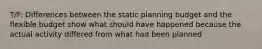 T/F: Differences between the static planning budget and the flexible budget show what should have happened because the actual activity differed from what had been planned