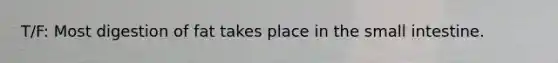 T/F: Most digestion of fat takes place in the small intestine.