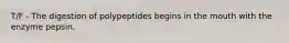T/F - The digestion of polypeptides begins in the mouth with the enzyme pepsin.