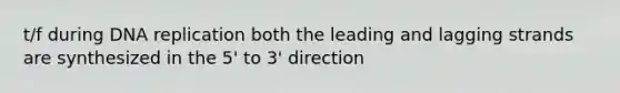 t/f during DNA replication both the leading and lagging strands are synthesized in the 5' to 3' direction