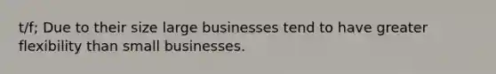 t/f; Due to their size large businesses tend to have greater flexibility than small businesses.