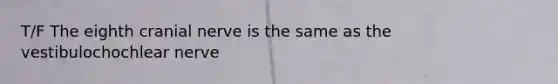 T/F The eighth cranial nerve is the same as the vestibulochochlear nerve