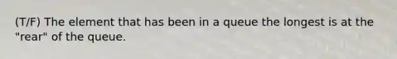 (T/F) The element that has been in a queue the longest is at the "rear" of the queue.