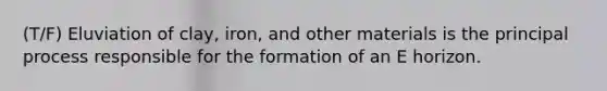 (T/F) Eluviation of clay, iron, and other materials is the principal process responsible for the formation of an E horizon.