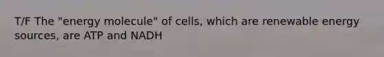 T/F The "energy molecule" of cells, which are renewable energy sources, are ATP and NADH