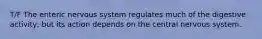 T/F The enteric nervous system regulates much of the digestive activity, but its action depends on the central nervous system.