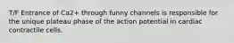 T/F Entrance of Ca2+ through funny channels is responsible for the unique plateau phase of the action potential in cardiac contractile cells.