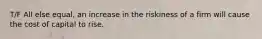 T/F All else equal, an increase in the riskiness of a firm will cause the cost of capital to rise.