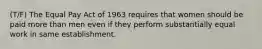 (T/F) The Equal Pay Act of 1963 requires that women should be paid more than men even if they perform substantially equal work in same establishment.