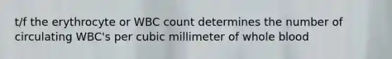 t/f the erythrocyte or WBC count determines the number of circulating WBC's per cubic millimeter of whole blood