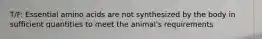 T/F: Essential amino acids are not synthesized by the body in sufficient quantities to meet the animal's requirements