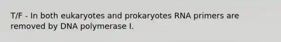 T/F - In both eukaryotes and prokaryotes RNA primers are removed by DNA polymerase I.