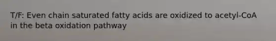 T/F: Even chain saturated fatty acids are oxidized to acetyl-CoA in the beta oxidation pathway