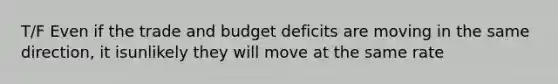 T/F Even if the trade and budget deficits are moving in the same direction, it isunlikely they will move at the same rate