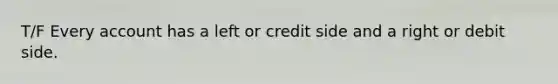 T/F Every account has a left or credit side and a right or debit side.