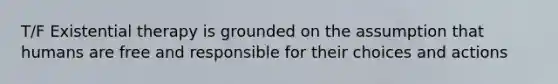 T/F Existential therapy is grounded on the assumption that humans are free and responsible for their choices and actions