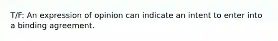 T/F: An expression of opinion can indicate an intent to enter into a binding agreement.