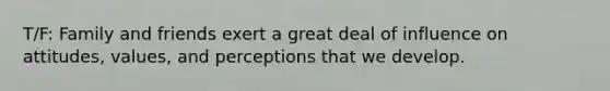 T/F: Family and friends exert a great deal of influence on attitudes, values, and perceptions that we develop.