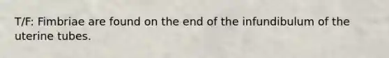 T/F: Fimbriae are found on the end of the infundibulum of the uterine tubes.