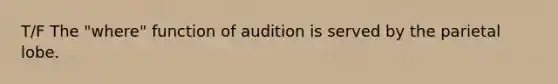 T/F The "where" function of audition is served by the parietal lobe.