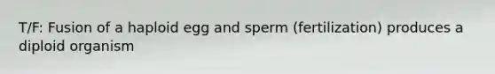 T/F: Fusion of a haploid egg and sperm (fertilization) produces a diploid organism