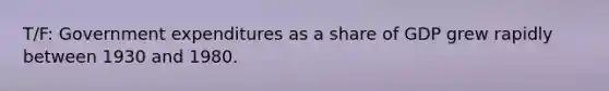 T/F: Government expenditures as a share of GDP grew rapidly between 1930 and 1980.