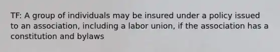 TF: A group of individuals may be insured under a policy issued to an association, including a labor union, if the association has a constitution and bylaws