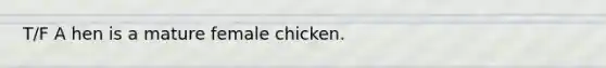 T/F A hen is a mature female chicken.