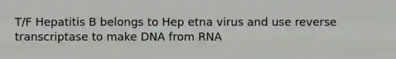 T/F Hepatitis B belongs to Hep etna virus and use reverse transcriptase to make DNA from RNA