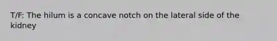 T/F: The hilum is a concave notch on the lateral side of the kidney