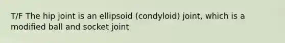 T/F The hip joint is an ellipsoid (condyloid) joint, which is a modified ball and socket joint