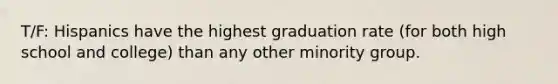 T/F: Hispanics have the highest graduation rate (for both high school and college) than any other minority group.