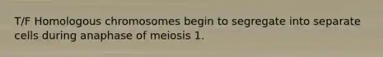 T/F Homologous chromosomes begin to segregate into separate cells during anaphase of meiosis 1.