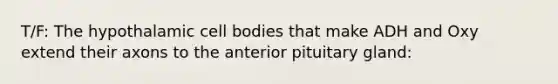 T/F: The hypothalamic cell bodies that make ADH and Oxy extend their axons to the anterior pituitary gland: