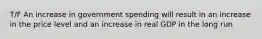 T/F An increase in government spending will result in an increase in the price level and an increase in real GDP in the long run