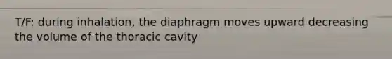 T/F: during inhalation, the diaphragm moves upward decreasing the volume of the thoracic cavity