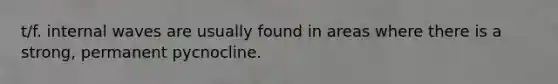 t/f. internal waves are usually found in areas where there is a strong, permanent pycnocline.