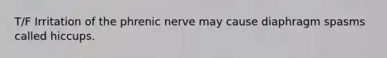 T/F Irritation of the phrenic nerve may cause diaphragm spasms called hiccups.