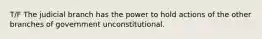 T/F The judicial branch has the power to hold actions of the other branches of government unconstitutional.