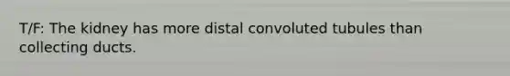 T/F: The kidney has more distal convoluted tubules than collecting ducts.