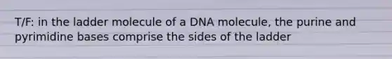 T/F: in the ladder molecule of a DNA molecule, the purine and pyrimidine bases comprise the sides of the ladder