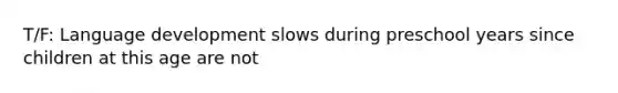 T/F: Language development slows during preschool years since children at this age are not
