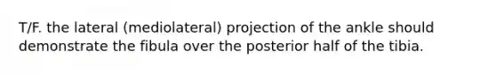 T/F. the lateral (mediolateral) projection of the ankle should demonstrate the fibula over the posterior half of the tibia.