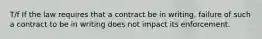 T/f If the law requires that a contract be in writing, failure of such a contract to be in writing does not impact its enforcement.