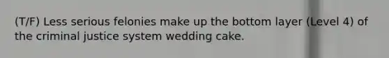 (T/F) Less serious felonies make up the bottom layer (Level 4) of the criminal justice system wedding cake.